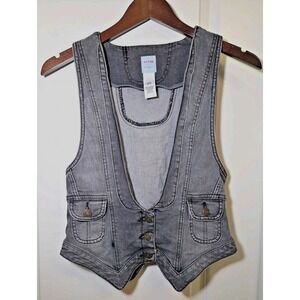 Sass & Bide Sydney Gray Denim Vest Top Size Eur 38 US 2 Vintage Buttons